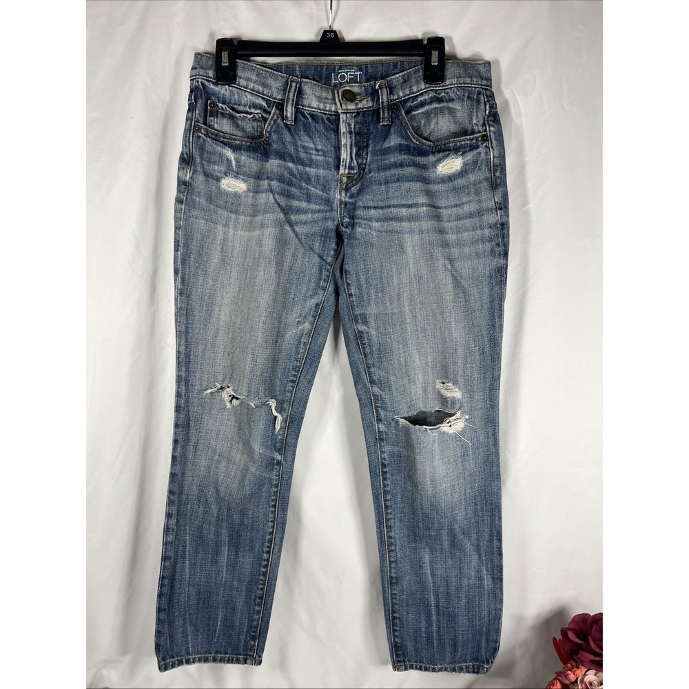 Ann Taylor LOFT Jeans Womens 0 Blue Boyfriend Button Fly‎ Distressed 25/0